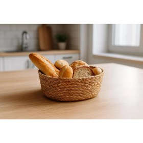 Resim El Yapımı Hasır Ekmek Sepeti, Yıkanabilir Bez Astarlı Çok Amaçlı Oval Sunum ve Dekoratif Saklama Sepeti, Ekmeklik (22X16X8 Cm) 