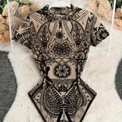 Resim Kadın Y2K İlhamlı Şeffaf Çiçek Desenli Jumpsuit - Kısa Kollu, Kolsuz, Tropikal Çiçek Tasarımı, Tüm Mevsim Modası, Kolsuz Jumpsuit | Çiçek Desenli Jumpsuit | Şeffaf Jumpsuit 