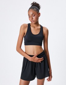 Resim Koton Sporcu Sütyeni U Yaka Kaplı Tül Detaylı Slim Fit Siyah 4sak30048nk Siyah 