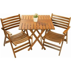 Resim Antalya Katlanır Ahşap Bahçe Balkon Seti: 80X80 Masa + 2 Sandalye 