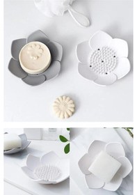 Resim 2 Adet Lotus Desenli Sabun Ve Sünger Tutacağı Silikon Beyaz Su Giderli Lotus Şekilli Sabunluk Diğer 