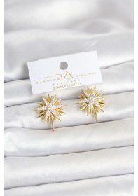 Resim Zirkon Taşlı Pirinç Gold Renk Kutup Yıldızı Kadın Küpe Altın 