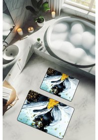 Resim Yıkanabilir Kaymaz Tabanlı Modern Desenli 2'li Banyo Paspas Takımı Bps0010 Renkli 