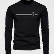 Resim Erkek Uzun Kollu Tişört - Hindistan Cevizi Ağacı Desenli Siyah Günlük Gömlek, Sonbahar/Kış İçin Sıcak T-Shirt, Plaj ve Gündelik Giyim için Makinede Yıkanabilir Üst, Kabartmalı Manjetler, Dayanıklı Kumaş, Yetişkin Erkek 