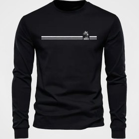 Resim Erkek Uzun Kollu Tişört - Hindistan Cevizi Ağacı Desenli Siyah Günlük Gömlek, Sonbahar/Kış İçin Sıcak T-Shirt, Plaj ve Gündelik Giyim için Makinede Yıkanabilir Üst, Kabartmalı Manjetler, Dayanıklı Kumaş, Yetişkin Erkek 