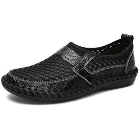 Resim Siyah Moda Yaz Erkek Nefes Rahat Ayakkabılar Açık Spor Ayakkabı Örgü Pu Erkek Mokasen Siyah 