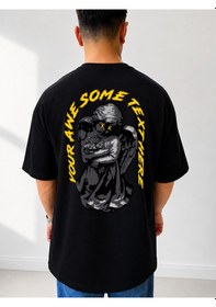 Resim 525 Oversize Sırt Baskılı Streetwear Unisex T-shirt Yourrawesome Siyah 