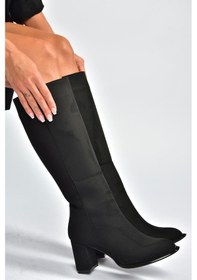 Resim Fox Shoes V590179602 Siyah Süet Kalın Topuklu Klasik Kadın Çizme Siyah-Süet 