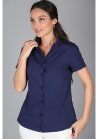 Resim Sweetness Kadın Lacivert Kısa Kollu Likralı Gömlek Lacivert 
