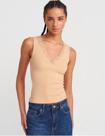 Resim Dilvin 31778 Dantel Detaylı Top-bej Bej 
