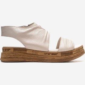 Resim Luvishoes Lunas Krem Hakiki Deri Yandan Fermuarlı Kadın Sandalet Krem 