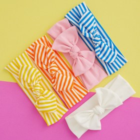 Resim Babygiz Kız Çocuk El Yapımı Yumuşak Fiyonklu Pamuklu Çift Katlı Penye 5'i Bir Arada Bandana Saç Bandı Seti 