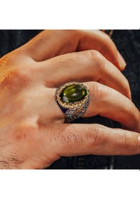 Resim Takılingo 925 Ayar Gümüş Yeşil Olivin Peridot Taşlı Zirkon Taş Detaylı Erkek Yüzük Gümüş 