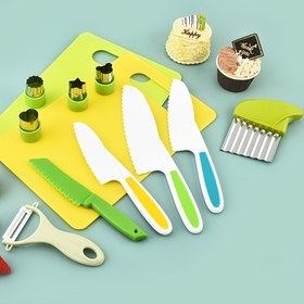 Resim 6'lı/10'lu/11'li/12'li Mutfak ve Yemek Takımı Plastik Bıçak Seti, Sebze Dilimleyici, Patates Kesici, Kavun Dilimleyici, Meyve Atıştırmalık Aletleri, Ekmek ve Pasta DIY Pişirme Araçları 