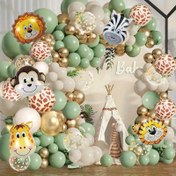 Resim 145 adet Orman Safari Balon Garland Kiti, Avokado Yeşili Balonlar, Hayvan Başlıklı Folyo Balonlar - Gençlerin Doğum Günü, Yıldönümü ve Tatil Parti Süslemeleri için İdeal, İç/Dış Mekan Kullanımı, Gençlerin Parti Süslemesi | Orman Temalı Süsleme | Alüminyum Folyo Balonlar, Safari Doğum Günü Süslemesi 