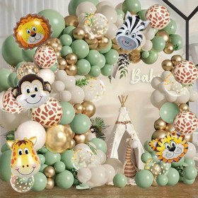 Resim 145 adet Orman Safari Balon Garland Kiti, Avokado Yeşili Balonlar, Hayvan Başlıklı Folyo Balonlar - Gençlerin Doğum Günü, Yıldönümü ve Tatil Parti Süslemeleri için İdeal, İç/Dış Mekan Kullanımı, Gençlerin Parti Süslemesi | Orman Temalı Süsleme | Alüminyum Folyo Balonlar, Safari Doğum Günü Süslemesi 