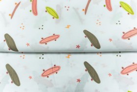 Resim Renkli Kaykay Desenli Kumaş - Polyester Süprem 