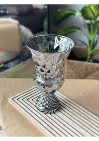 Resim Diamond Desenli Kristal Cam Vazo - 28x15 Cm Hediyelik Lüx Vazo Modern & Lüks Dekoratif Büyük Boy Vazo Şeffaf 