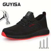 Resim GUYISA Erkek İş Güvenliği Ayakkabısı, Delinme ve Çizilmeye Karşı Koruma Sağlayan Hafif Kevlar Tabanlı Düz Taban Spor Serisi İnşaat Alanları İçin Her Mevsim Siyah 