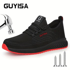 Resim GUYISA Erkek İş Güvenliği Ayakkabısı, Delinme ve Çizilmeye Karşı Koruma Sağlayan Hafif Kevlar Tabanlı Düz Taban Spor Serisi İnşaat Alanları İçin Her Mevsim Siyah 