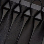 Resim Erkek Klasik Siyah Çizgili Zip Fermuar Kravat - Kolay Giyilir, İş ve Resmi Etkinlikler için Polyester Boyun Bağı - El Yıkamalı Dokuma Kravat 