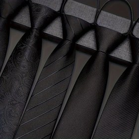 Resim Erkek Klasik Siyah Çizgili Zip Fermuar Kravat - Kolay Giyilir, İş ve Resmi Etkinlikler için Polyester Boyun Bağı - El Yıkamalı Dokuma Kravat 