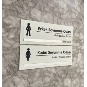 Resim Gümüş Aynalı Parlak Beyaz Seri Bay&bayan Soyunma Odası Yönlendirme Levha Seti Kapı Isimliği 