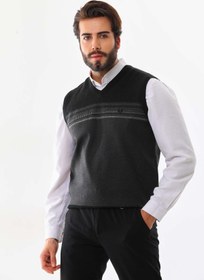 Resim Pelikan Erkek Desenli V Yaka Süveter 9602 Siyah 