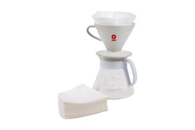 Resim Feyza Design V60 Seramik Demleme Seti, Dripper, Sürahi, Filtre Kağıdı ve Ölçü Kaşığı 