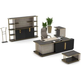 Resim Zec Ofis Empire Premium Yönetici Masa Takımı - Üniteli, Membran, Led Işık Detaylar 