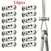 Resim 14 Adet Ayarlanabilir Tel Halat Kilitleri, Dayanıklı Metal Asma Klipsler, 1-2mm Kablolu Vidalar için Uygun Sabitleme Cihazları, Işıkları Asmak, Festival Süslemeleri ve Açık Hava Kampı Kilidi İçin Kullanılır 