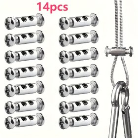 Resim 14 Adet Ayarlanabilir Tel Halat Kilitleri, Dayanıklı Metal Asma Klipsler, 1-2mm Kablolu Vidalar için Uygun Sabitleme Cihazları, Işıkları Asmak, Festival Süslemeleri ve Açık Hava Kampı Kilidi İçin Kullanılır 