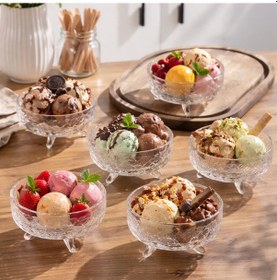 Resim Porsima Rygx074-2 Dream Bowl 6lı Ayaklı Cam Kase Puding Tatlı Ve Dondurma Kasesi Lokumluk Şekerlik Kase Seti Çerez Kasesi 11x11cm Şeffaf Cam 