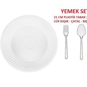 Resim Sos Tedarik 21 Cm Plastik Tabak 100 Adet-Çatal Kaşık Bıçak 100 Lü 