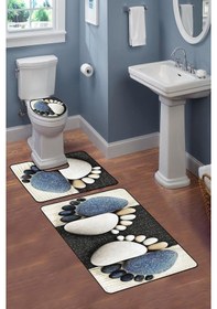 Resim Modern Desenli Dijital Baskı 3 Lü Banyo Paspas Takımı Yıkanabilir Kaymaz Tabanlı Klozet Takımı Klz0054 Renkli 
