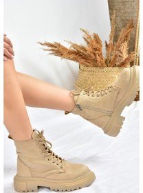 Resim Fox Shoes Bej Süet Kalın Tabanlı Günlük Kadın Bot L380500402 