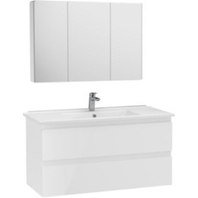 Resim Creavit Alinda 120 Cm Lavabo Dolaplı Ve Aynalı Dolap Parlak Beyaz 