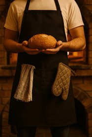 Resim Gabardin Kumaş Mutfak Aşçı Önlüğü Master Chef Siyah 