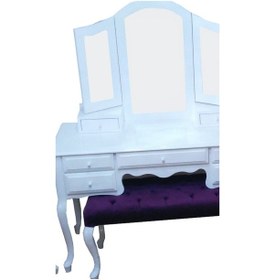 Resim Makyaj Masa Dresuar Takım Model 7çekmece Kayın Aslan Ayak Parlak Beyaz Lake Kanat Ayna El Yapım 