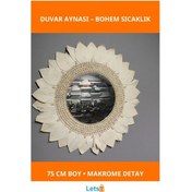 Resim 75 Cm Doğal Makrome Duvar Aynası Bohem Dekorasyon 1 Adet 