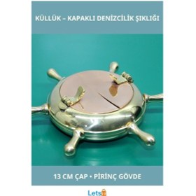 Resim Pirinç Dümenli Kapaklı Vintage Küllük 13 Cm 
