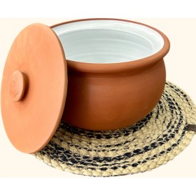 Resim AdenArt Sırlı Doğal Toprak Kapaklı Yoğurt Mayalama Güveci-tenceresi BEYAZ 3,5 Litre 