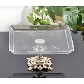 Resim Daisyglass Metal Ayaklı Kare Sunum Servis Tabağı Şeffaf 