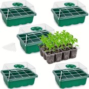 Resim 5 Paket Klasik Stil Plastik Tohum Başlangıç Tepsisi Ayarlanabilir Nem Kubbesi ile, Zemin Montajlı Kapalı Sera Mini Çoğaltıcı, Tohum Çimlenmesi için Dikim Seti, Bitki Etiketleri Dahil - Elektrik Gerekmez 