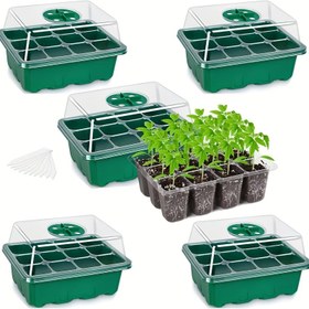 Resim 5 Paket Klasik Stil Plastik Tohum Başlangıç Tepsisi Ayarlanabilir Nem Kubbesi ile, Zemin Montajlı Kapalı Sera Mini Çoğaltıcı, Tohum Çimlenmesi için Dikim Seti, Bitki Etiketleri Dahil - Elektrik Gerekmez 