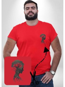 Resim Angemiel Toprak Köksalmış Ağaç Kadın Kırmızı Büyük Beden Kadın Basic Minimal Baskılı Tişört Kırmızı 