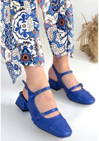 Resim Biçomi Doran Mavi Cilt Topuklu Ayakkabı Çok Renkli 