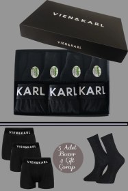 Resim Vien&Karl Erkek Premium Kutuda 3 Siyah Boxer 4 Bambu Çorap Set 6'lı Bx-crp-syh 