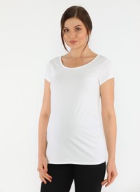 Resim MEGHAN L.A Beyaz Hamile Esnek Pamuklu Kumaş T-shirt 