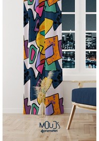 Resim Artboard 2 Desenli Fon Perde Genç Odası Oturma Odası Süet Dijital Baskılı Ekstrafor Büzgü Tek Kanat Çok Renkli 